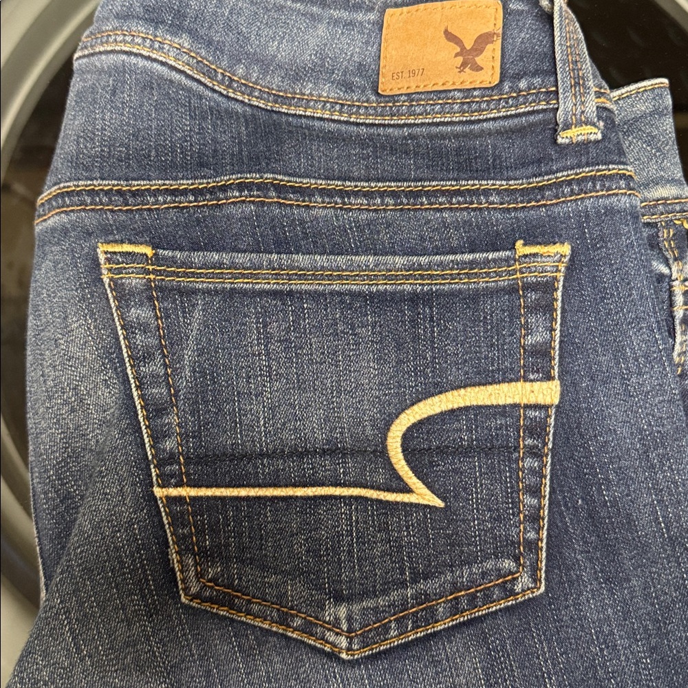 American Eagle Blue Jeans with Yellow Stitching
